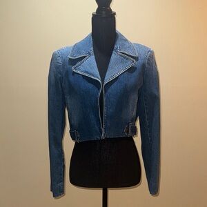 Alice + Olivia Cropped Blue Denim Jacket